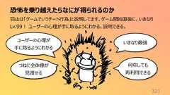 恐怖を乗り越えたらなにが得られるのか321羽山は「ゲームでいうチート行為」と説明してます。ゲーム開始直後に、いきなりLv.99! ユーザーの心理が手に取るようにわかる。説明できる。いきなり最強ユーザーの心理が手に取るようにわかる何年しても再利用できるつねに全体像が見渡せる