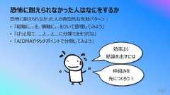 恐怖に耐えられなかった⼈はなにをするか344恐怖に耐えられなかった⼈の典型的な失敗パターン︓• 「縦軸に...を、横軸に...をひいて整理してみよう」• 「ぱっと⾒て、...と...と...に分類できそうだね」• 「AIDMAやタッチポイントで分類してみよう」効率よく結論を出すには枠組みを先につくろう︕