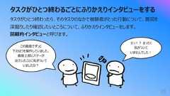 タスクがひとつ終わるごとにふりかえりインタビューをする55タスクがひとつ終わったら、そのタスクのなかで被験者がとった⾏動について、意図を深掘りしたり確認したいところについて、ふりかえりインタビューをします。回顧的インタビューと呼びます。この画⾯でずっと下のほうを操作していました。画⾯上部にバナーが出ていたことに気がついていましたか︖えっ︕︖ まったく気がついていませんでした︕