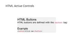 HTML Active ControlsHTML ButtonsHTML buttons are defined with the <button> tag:Example<button>Click me</button>