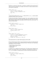 Data DefinitionSometimes it is useful for the “other table” of a foreign key constraint to be the same table; this iscalled a self-referential foreign key. For example, if you want rows of a table to represent nodes ofa tree structure, you could writeCREATE TABLE tree (node_id integer PRIMARY KEY,parent_id integer REFERENCES tree,name text,...);A top-level node would have NULL parent_id, while non-NULL parent_id entries would beconstrained to reference valid rows of the table.A table can have more than one foreign key constraint. This is used to implement many-to-manyrelationships between tables. Say you have tables about products and orders, but now you want toallow one order to contain possibly many products (which the structure above did not allow). Youcould use this table structure:CREATE TABLE products (product_no integer PRIMARY KEY,name text,price numeric);CREATE TABLE orders (order_id integer PRIMARY KEY,shipping_address text,...);CREATE TABLE order_items (product_no integer REFERENCES products,order_id integer REFERENCES orders,quantity integer,PRIMARY KEY (product_no, order_id));Notice that the primary key overlaps with the foreign keys in the last table.We know that the foreign keys disallow creation of orders that do not relate to any products. But whatif a product is removed after an order is created that references it? SQL allows you to handle that aswell. Intuitively, we have a few options:• Disallow deleting a referenced product• Delete the orders as well• Something else?To illustrate this, let's implement the following policy on the many-to-many relationship exam-ple above: when someone wants to remove a product that is still referenced by an order (via or-der_items), we disallow it. If someone removes an order, the order items are removed as well:CREATE TABLE products (product_no integer PRIMARY KEY,name text,price numeric69