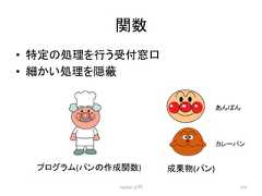 㛵ᩘ • ≉ᐃ䛾ฎ⌮䜢⾜䛖ཷ❆ཱྀ • ⣽䛛䛔ฎ⌮䜢㞃ⶸ Python ධ㛛 113 䝥䝻䜾䝷䝮(䝟䞁䛾సᡂ㛵ᩘ) ᡂᯝ≀(䝟䞁) 䛒䜣䜁䜣 䜹䝺䞊䝟䞁