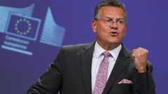 European Commissioner for Trade and Economic Security Maros Sefcovic speaks during a media conference at EU headquarters in Brussels, Wednesday, Sept. 3, 2025.