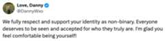 Message of support for non-binary identity, emphasizing acceptance and being true to oneself