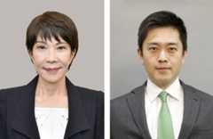 自民党の高市早苗総裁(左)、日本維新の会の吉村洋文代表