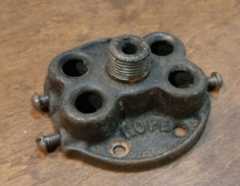 Old electrial box / light fixture support by Hope Manufacturing - at InspectApedia.com