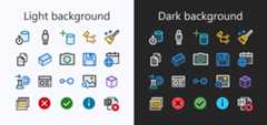 Examples of new icons with dark and light backgrounds