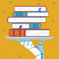 AI graphic of hand holding books on a platter