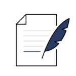 illustration of a piece of paper and a feathered pen