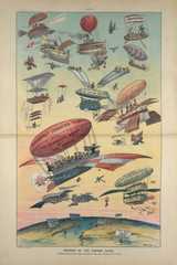 Poster shows imaginary airships flying over the Panama canal.
