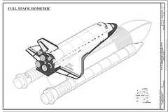 Drawing shows the Space shuttle with the launch assembly attached.