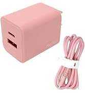 mitas ACアダプター ダスティピンク USB充電器 PD 急速 Type-C ケーブルセット 2ポート タイプc Type-A 20W 2口 チャージャー PSE認証 コンセント AC充電...