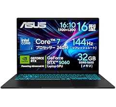 ASUS ゲーミングノートPC ASUS Gaming V16 V3607VM 16インチ GeForce RTX 5060 インテル Core 7 240H メモリ32GB SSD 1TB リフレッシュレート144Hz イルミネートキーボード …