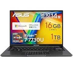 【Amazon.co.jp限定】 ASUS ノートパソコン Vivobook 14 M1405YA 14インチ AMD Ryzen 7 7730U メモリ16GB SSD 1TB MS Office 2024搭載 Windows 11 バッテリー…
