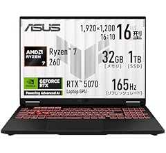 【Amazon.co.jp 限定】 ASUS ゲーミングノートPC TUF Gaming A16 FA608UP 16インチ RTX 5070 AMD Ryzen 7 260 メモリ 32GB SSD 1TB リフレッシュレート165Hz イルミ…