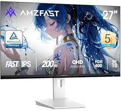 Amzfast 27インチゲーミングモニター 白 WQHD(2560x1440) Fast IPS 200Hz 1ms(OD) 10Bit 130%sRGB 450cd/m² HDR400 低ブルーライト フリッカーフリー FreeSync 対応…
