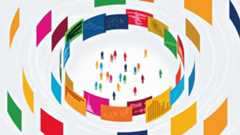 An image that echoes the SDG logo and integrates the idea of analysis of data from the various goals.