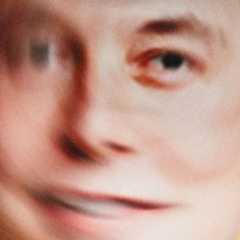 a distorted close up of Elon Musk's face