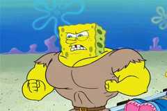 Spongebob ripping off his shirt to reveal an extreme amount of muscles