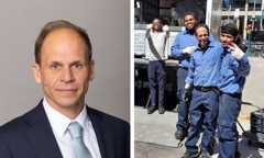 Guillaume Charvon et des employés de son entreprise de recyclage de matériel informatique, Walter.