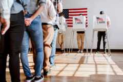 american election scene people waiting to vote