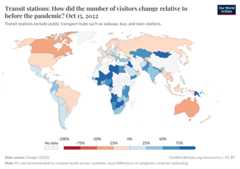 A thumbnail of the "Transit stations: How did the number of visitors change relative to before the pandemic?" chart