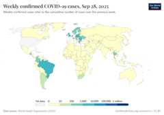A thumbnail of the "Weekly confirmed COVID-19 cases" chart