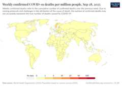 A thumbnail of the "Weekly confirmed COVID-19 deaths per million people" chart