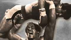 Hulk Hogan as Thunderlips takes Rocky (Sylvester Stallone) for a ride in Rocky III.