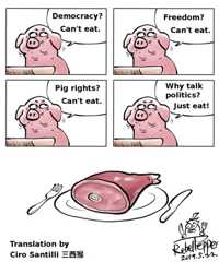 Rebel pepper pig can%27t eat democracy cartoon translated to English by Ciro Santilli