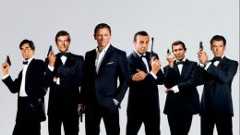 All of the James Bond actors side by side in one image. Plain grey background.