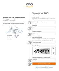 Amazon Cognito - Sign up for AWS (step 1 of 5)