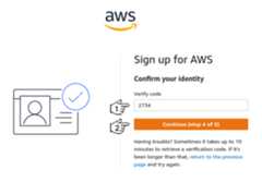 Amazon Cognito - Sign up for AWS (continue step 4 of 5)