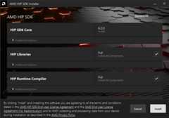 Window with AMD arrow logo, futuristic background and activity indicator