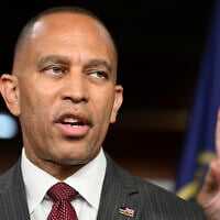 House Minority Leader Rep. Hakeem Jeffries speaks at his weekly press conference on Capitol Hill, July 11, 2024 in Washington. (AP Photo/John McDonnell) House Minority Leader Rep. Hakeem Jeffries speaks at his weekly press conference on Capitol Hill, July 11, 2024 in Washington. (AP Photo/John McDonnell)