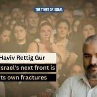 Haviv Rettig Gur (courtesy) / On October 7, 2025, thousands assemble in Hostages Square, Tel Aviv, to watch the broadcast of the Bereaved Families Memorial Ceremony marking two years since the October 7, 2023, massacre. (Paulina Patimer) Haviv Rettig Gur (courtesy) / On October 7, 2025, thousands assemble in Hostages Square, Tel Aviv, to watch the broadcast of the Bereaved Families Memorial Ceremony marking two years since the October 7, 2023, massacre. (Paulina Patimer)