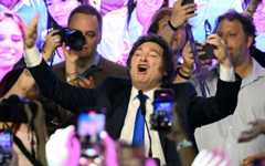 Argentina's President Javier Milei celebrates at the ruling party's La Libertad Avanza headquarters following the results of the national midterm legislative election in Buenos Aires on October 26, 2025. (Luis ROBAYO / AFP) Argentina's President Javier Milei celebrates at the ruling party's La Libertad Avanza headquarters following the results of the national midterm legislative election in Buenos Aires on October 26, 2025. (Luis ROBAYO / AFP)