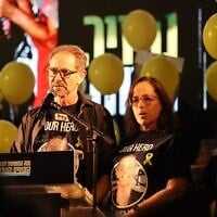 Ronen and Orna Neutra, parents of Omer Neutra, killed on October 7, 2023, his body still held in Gaza, at the October 18, 2025 rally at Tel Aviv's Hostages Square. (Tzachi Dovrat/Israeli Pro-Democracy Protest Movement) Ronen and Orna Neutra, parents of Omer Neutra, killed on October 7, 2023, his body still held in Gaza, at the October 18, 2025 rally at Tel Aviv's Hostages Square. (Tzachi Dovrat/Israeli Pro-Democracy Protest Movement)