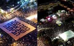 An artificial intelligence clip of Israelis celebrating the release of the hostages (left) alongside a clip of Hostage Square in Tel Aviv (right) in Yoni Bloch's new music video. (Screenshot via JTA) An artificial intelligence clip of Israelis celebrating the release of the hostages (left) alongside a clip of Hostage Square in Tel Aviv (right) in Yoni Bloch's new music video. (Screenshot via JTA)