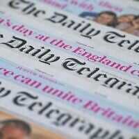 The masthead of British newspaper The Telegraph, November 14, 2025. (Richard A. Brooks / AFP) The masthead of British newspaper The Telegraph, November 14, 2025. (Richard A. Brooks / AFP)