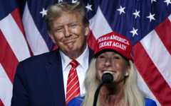 US Rep. Marjorie Taylor Greene, Republican of Georgia, right, speaks alongside then-presidential hopeful, US President Donald Trump, at a campaign event in Rome, Georgia, on March 9, 2024. (Elijah Nouvelage / AFP) US Rep. Marjorie Taylor Greene, Republican of Georgia, right, speaks alongside then-presidential hopeful, US President Donald Trump, at a campaign event in Rome, Georgia, on March 9, 2024. (Elijah Nouvelage / AFP)