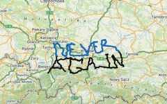 Cyclist Lukáš Klement's 1,000-kilometer (621-mile) bike route in Poland spells the words "Never again" (Zaka Search and Rescue) Cyclist Lukáš Klement's 1,000-kilometer (621-mile) bike route in Poland spells the words "Never again" (Zaka Search and Rescue)