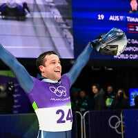 Israel's Jared Firestone reacts after competing in the skeleton men's heat 4 at Cortina Sliding Center during the Milano Cortina 2026 Winter Olympic Games in Cortina d'Ampezzo on February 13, 2026. (Stefano RELLANDINI / AFP) Israel's Jared Firestone reacts after competing in the skeleton men's heat 4 at Cortina Sliding Center during the Milano Cortina 2026 Winter Olympic Games in Cortina d'Ampezzo on February 13, 2026. (Stefano RELLANDINI / AFP)