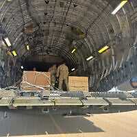 A US C-17 sits at the Nevatim Air Base in the desert in Israel, October 13, 2023, after bringing crates of American munitions for Israel. (AP/ Lolita Baldor/ File) A US C-17 sits at the Nevatim Air Base in the desert in Israel, October 13, 2023, after bringing crates of American munitions for Israel. (AP/ Lolita Baldor/ File)