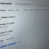 The Polymarket prediction market website is seen on a computer screen, January 11, 2026, in New York. (AP/Wyatte Grantham-Philips) The Polymarket prediction market website is seen on a computer screen, January 11, 2026, in New York. (AP/Wyatte Grantham-Philips)