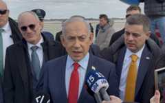 Prime Minister Benjamin Netanyahu speaks to reporters on the tarmac of Joint Base Andrews in Maryland ahead of his return to Israel, February 12, 2026. (Lazar Berman/The Times of Israel) Prime Minister Benjamin Netanyahu speaks to reporters on the tarmac of Joint Base Andrews in Maryland ahead of his return to Israel, February 12, 2026. (Lazar Berman/The Times of Israel)