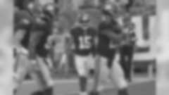 New York Giants' Saquon Barkley, right, celebrates his touchdown during the second half of an NFL football game against the Arizona Cardinals, Sunday, Oct. 20, 2019, in East Rutherford, N.J. (AP Photo/Bill Kostroun)