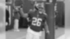 New York Giants' Saquon Barkley reacts after scoring a touchdown during the second half of an NFL football game against the Dallas Cowboys, Sunday, Dec. 30, 2018, in East Rutherford, N.J. (AP Photo/Bill Kostroun)