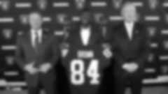 Wide receiver Antonio Brown addresses the media at the Oakland Raiders Practice Facility in Alameda, Calif.