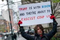 Maxwell Azzarello pictured protesting outside Donald Trump’s trial at Manhattan Criminal Court one day before self-immolating near the same location